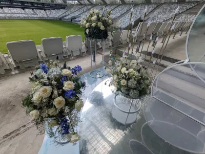 Bordeaux Wedding Ceremony Decoration with Roses, Hydrangeas and Delphiniums